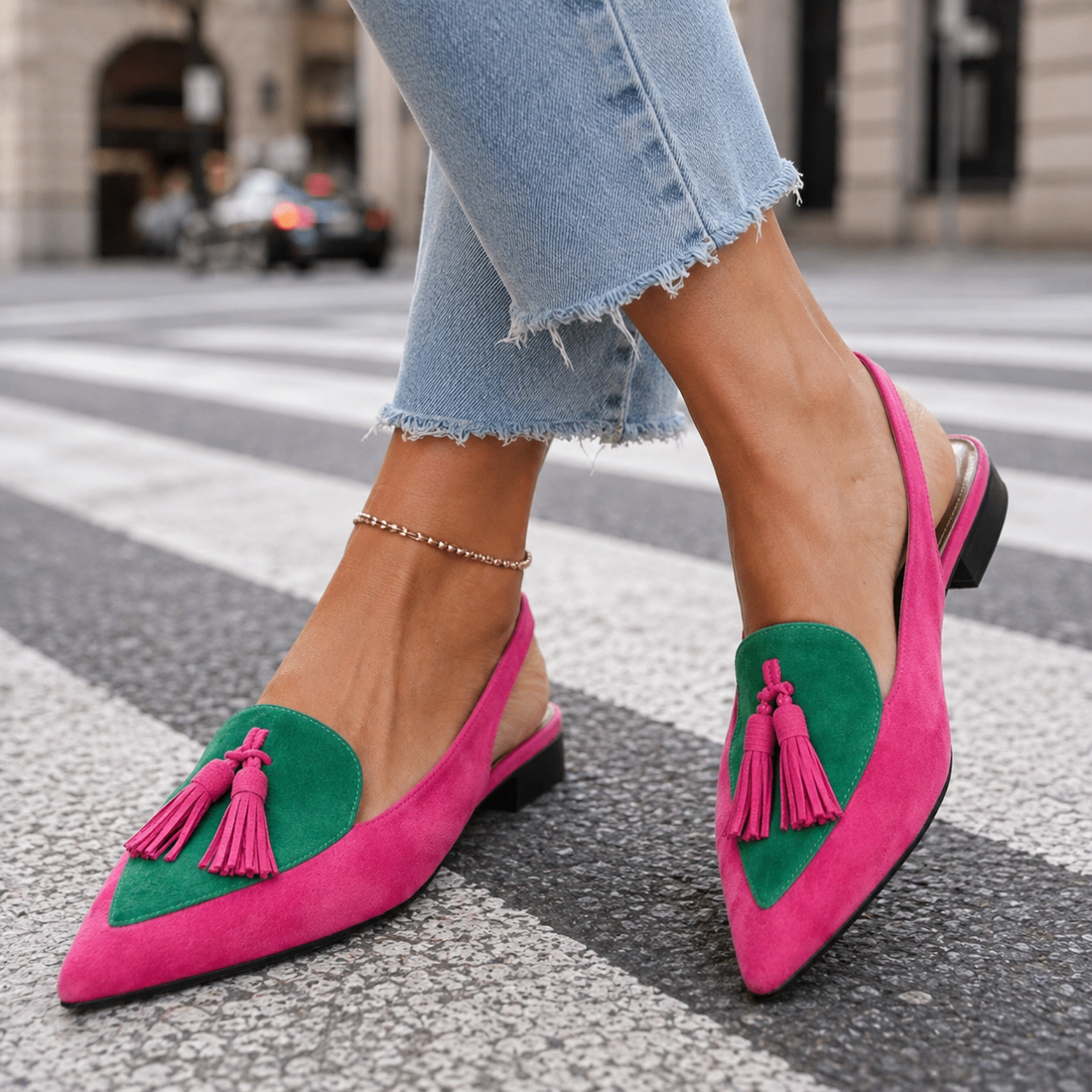 Giuliani Tassel Slingbacks - Pink & Green