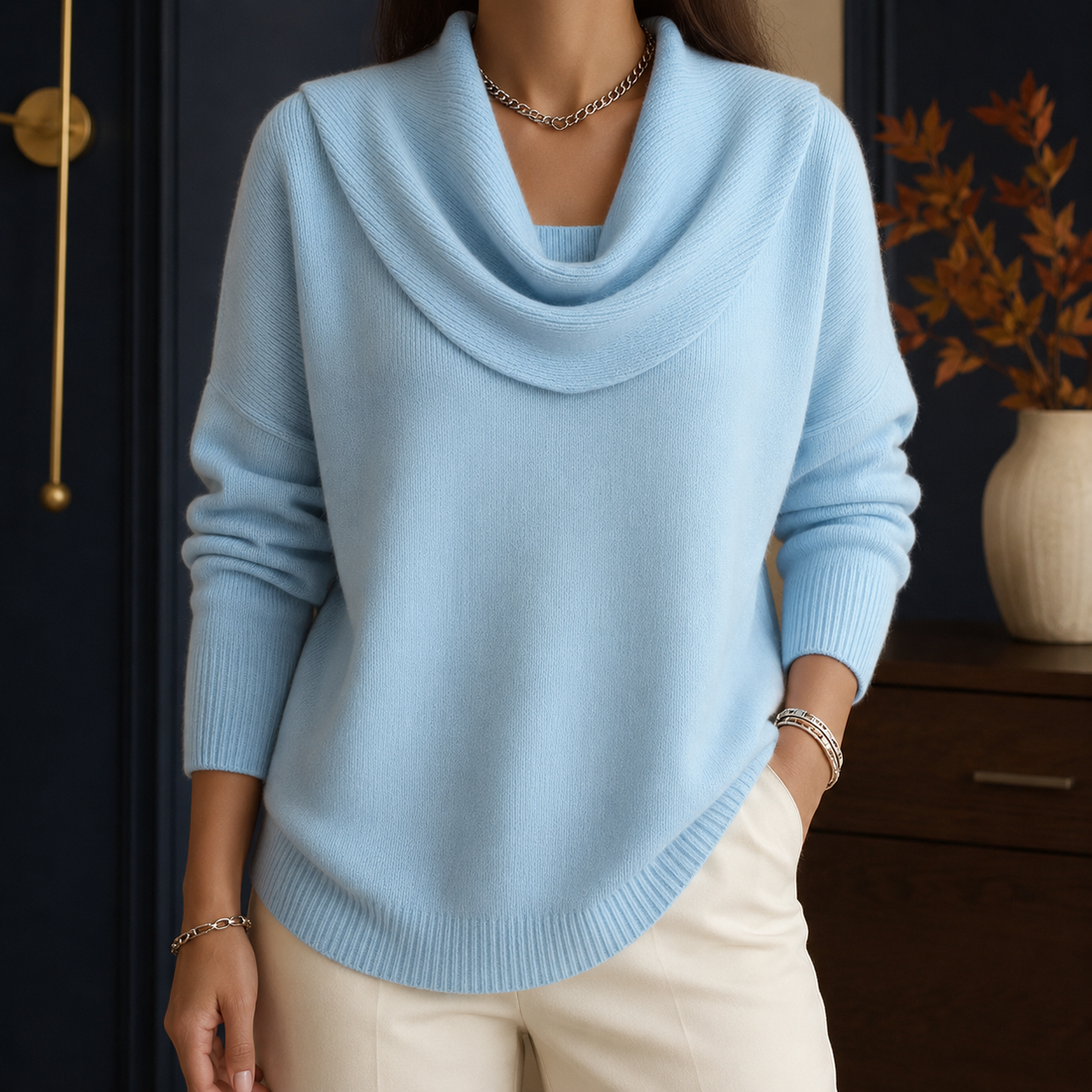 Sibylla Cowl Neck Sweater - Light Blue
