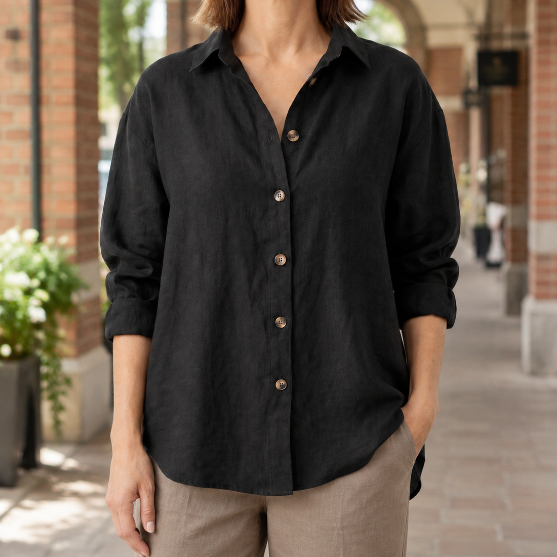 Brigitte-Marie Relaxed Linen Shirt - Black