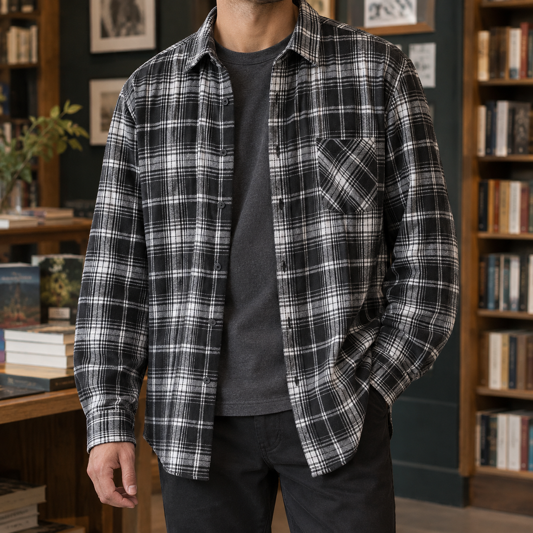 Nathan-Dean Plaid Overshirt - Black