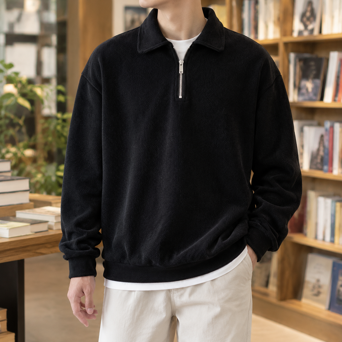 Clovis Quarter Zip Sweater - Black