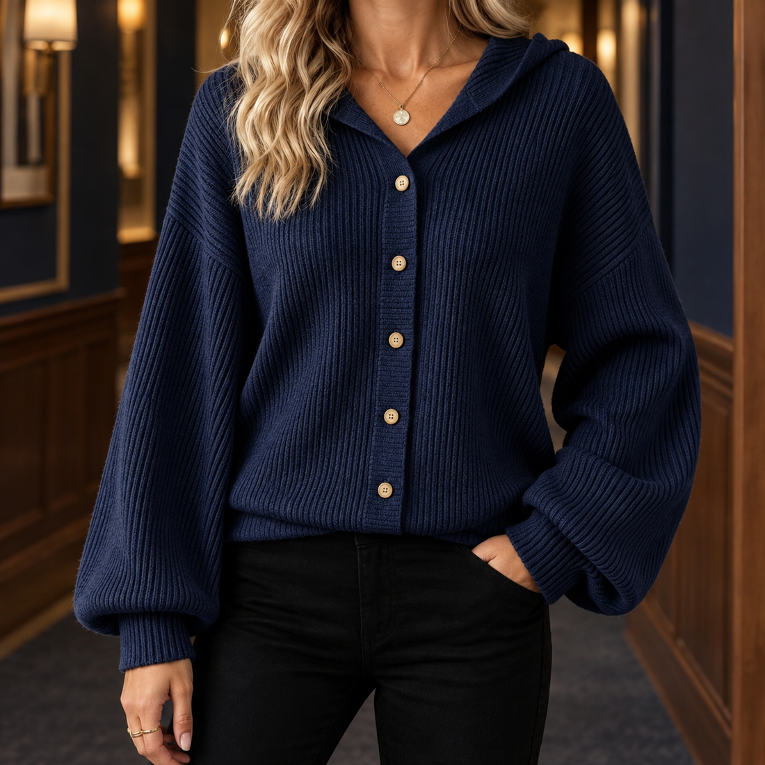 Aiglon-Skye Hooded Cardigan - Navy Blue