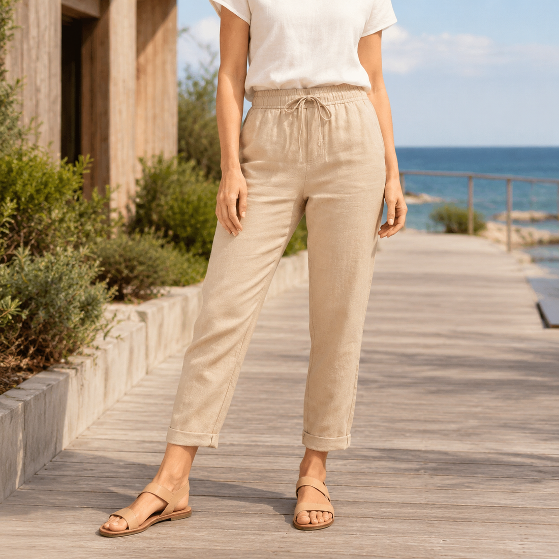 Ramona-Marie Tapered Pants - Beige