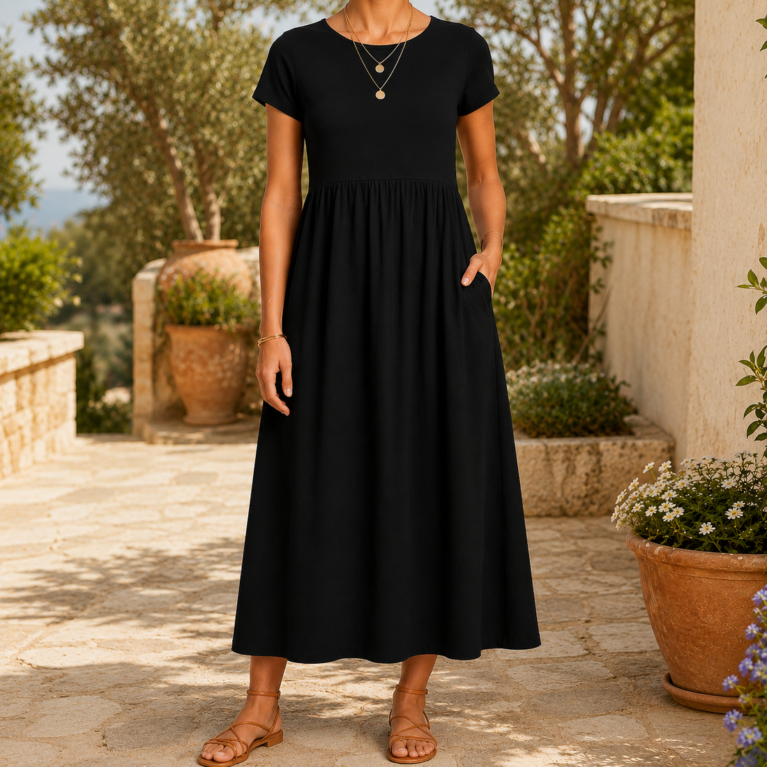 Ophelia-Mae Empire Midi Dress - Black