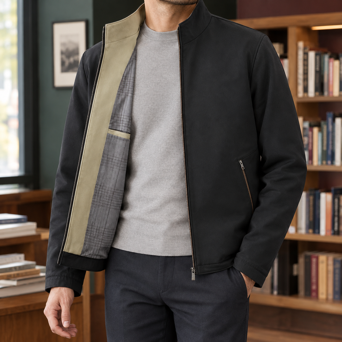 Anthony-York Stand Collar Jacket - Black Stand Collar