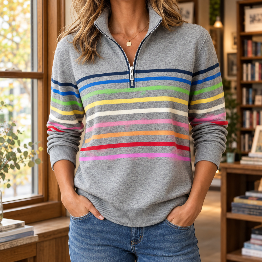 Adriana-Kate Quarter Zip Sweater - Gray