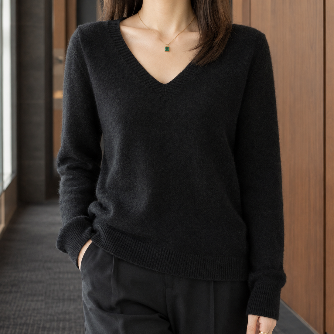 Melanie V-Neck Sweater - Black
