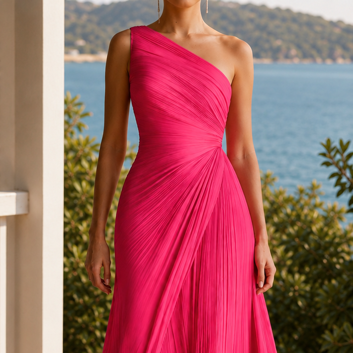 Estelle One-Shoulder Dress - Pink
