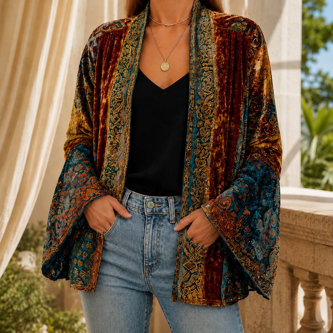 Stella Boho Kimono Jacket - Burgundy