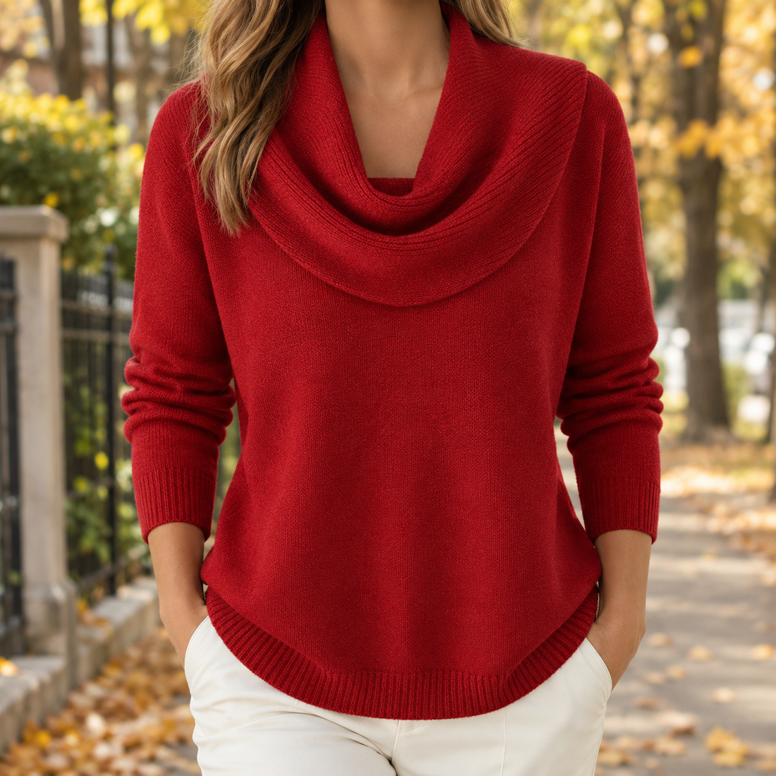 Eva-Claire Cowl Neck Sweater - Red