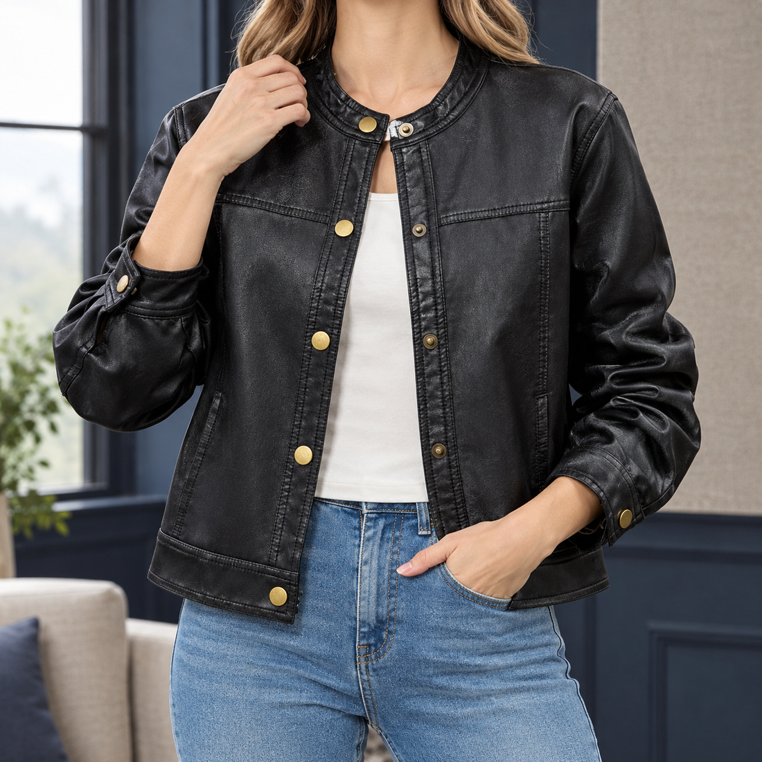 Gillian-Grace Snap Front Jacket - Black