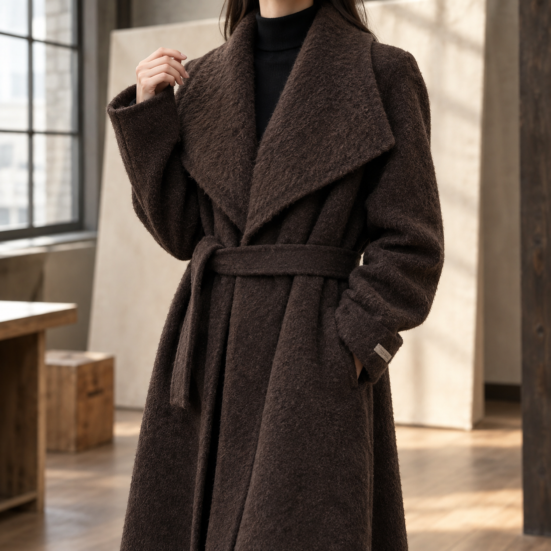 Alouette-Faye Belted Wool Coat - Dark Coffee