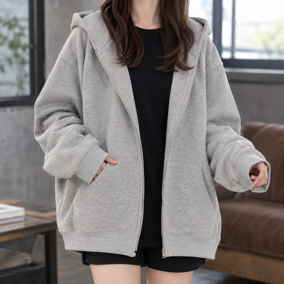 Jasmine Relaxed Zip Hoodie - Light Gray