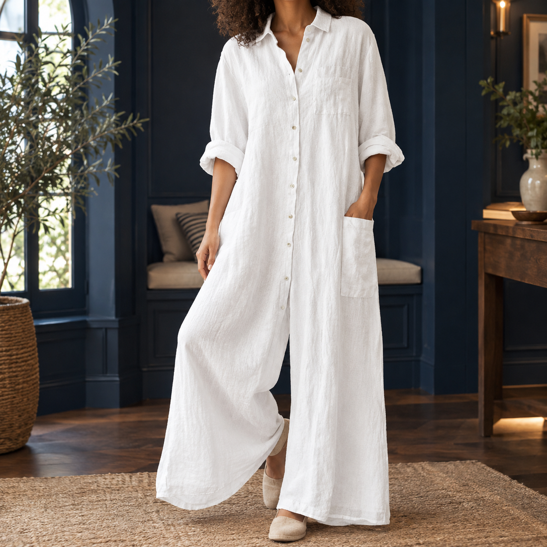 Ancelin-Belle Wide Leg Jumpsuit - White