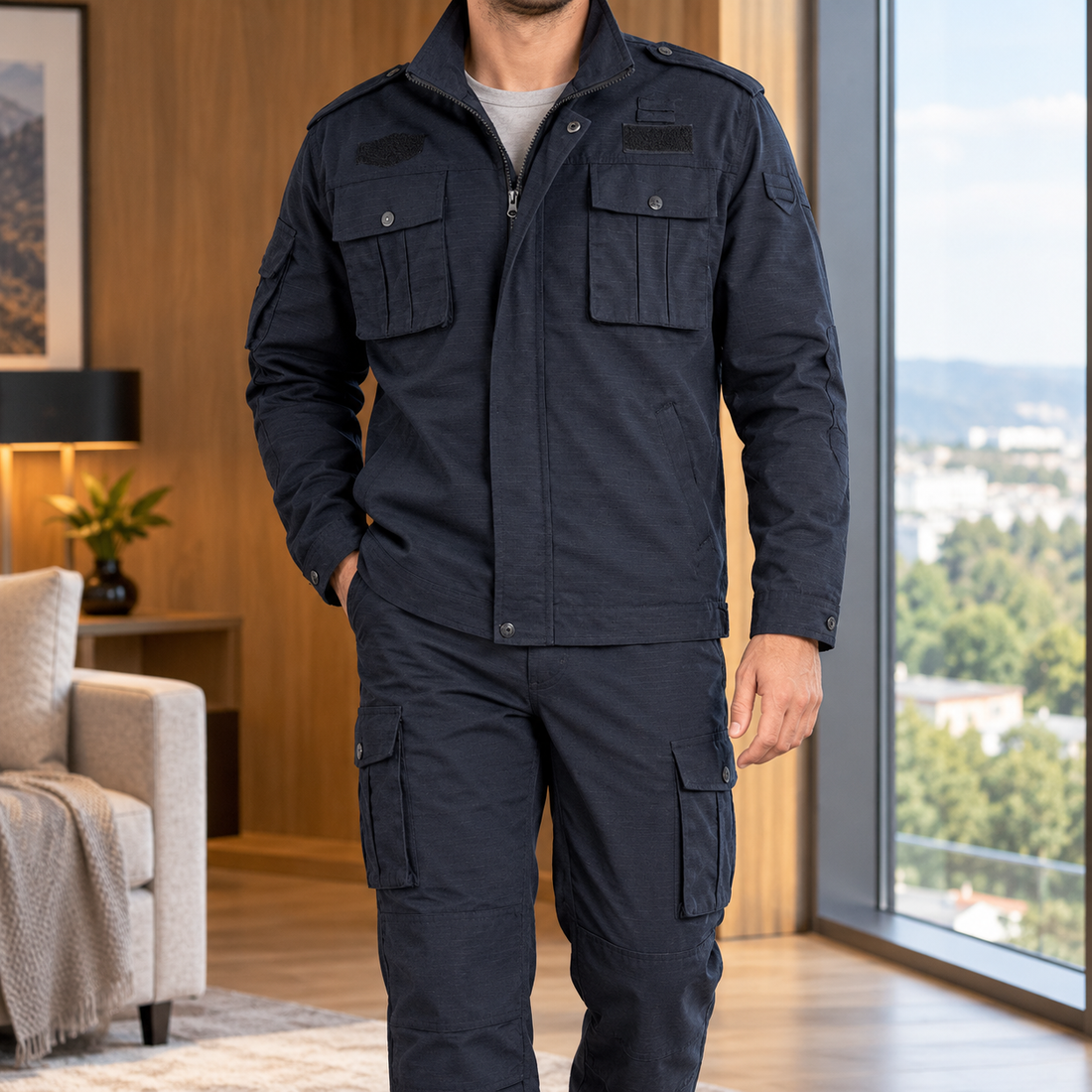 Cyprian-Rhys Utility Jacket - Navy Blue Polyester
