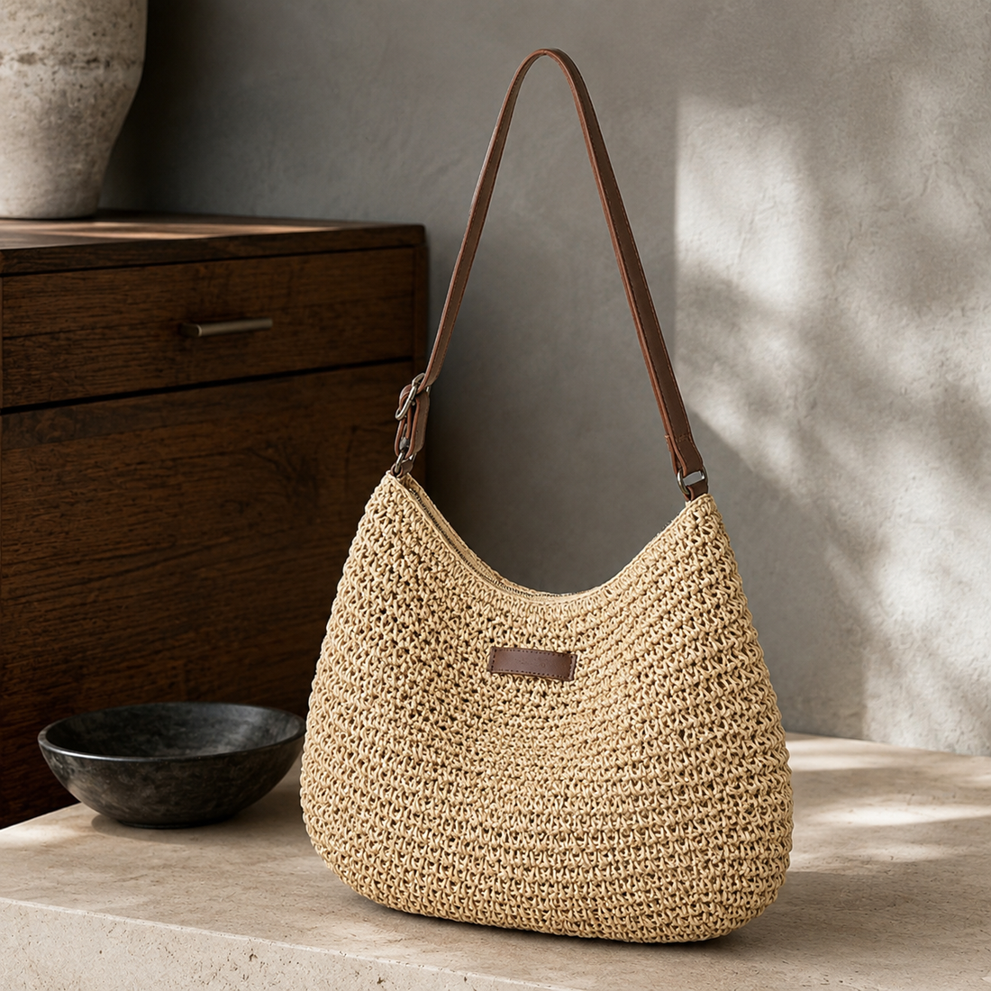 Ferrara Woven Shoulder Bag - Beige