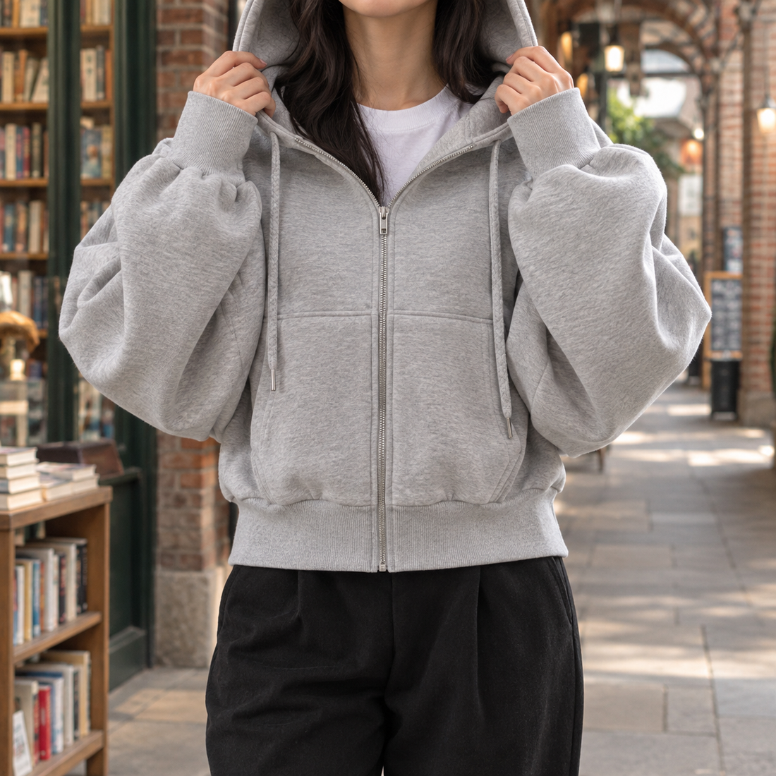 Maylis Cropped Hoodie - Light Gray