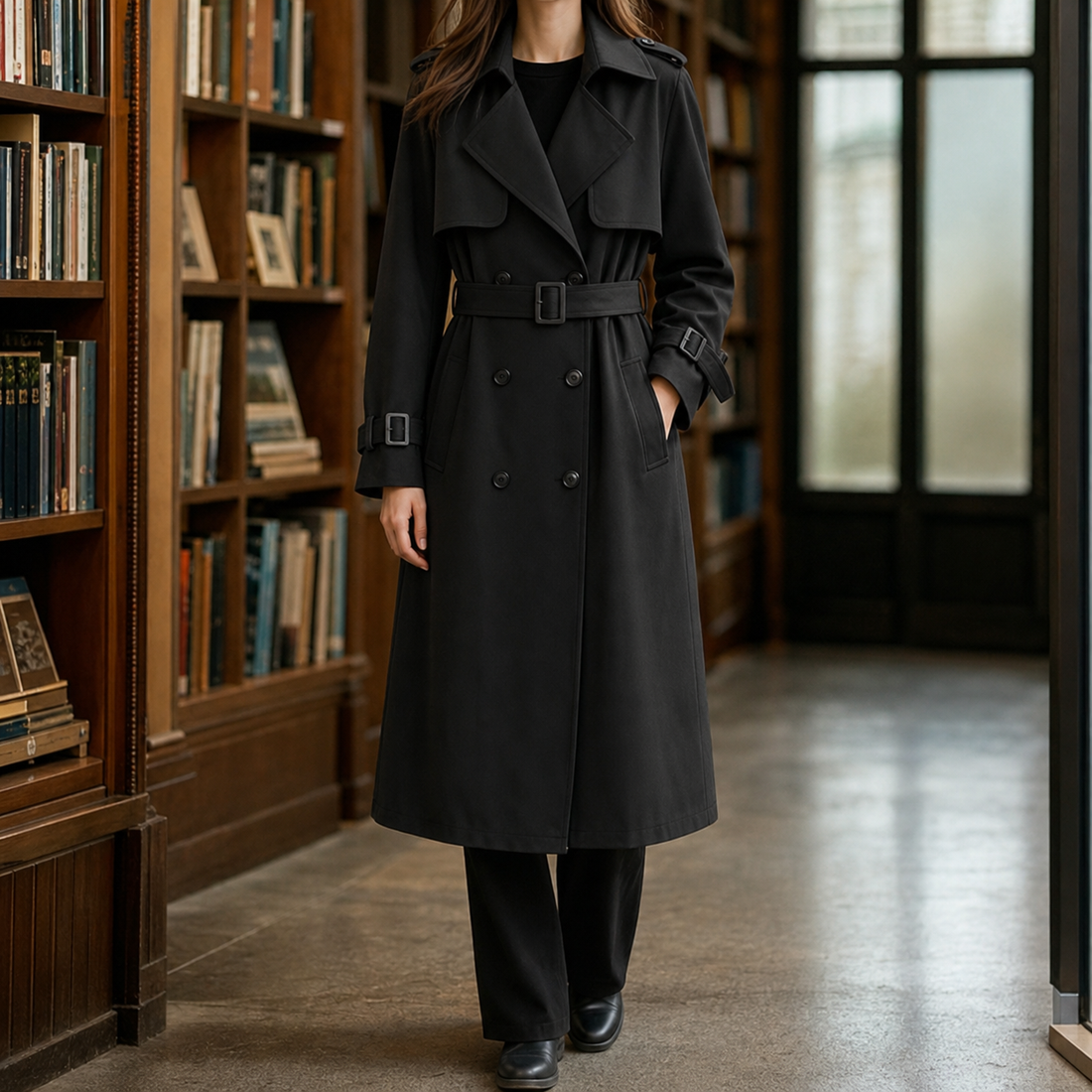 Flavia-Kate Belted Overcoat - Black