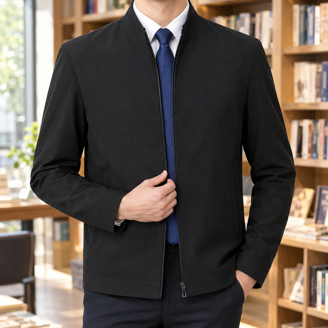 Sigmund Stand Collar Jacket - Stand Collar Black