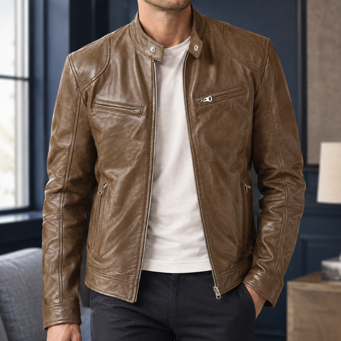 Valerian Cafe Racer Jacket - Brown