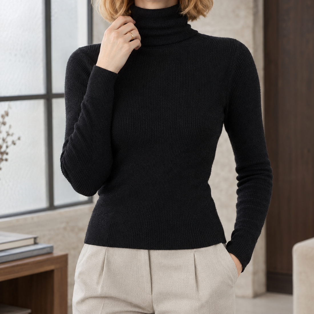 Liliane-Kate Ribbed Turtleneck Sweater - Black