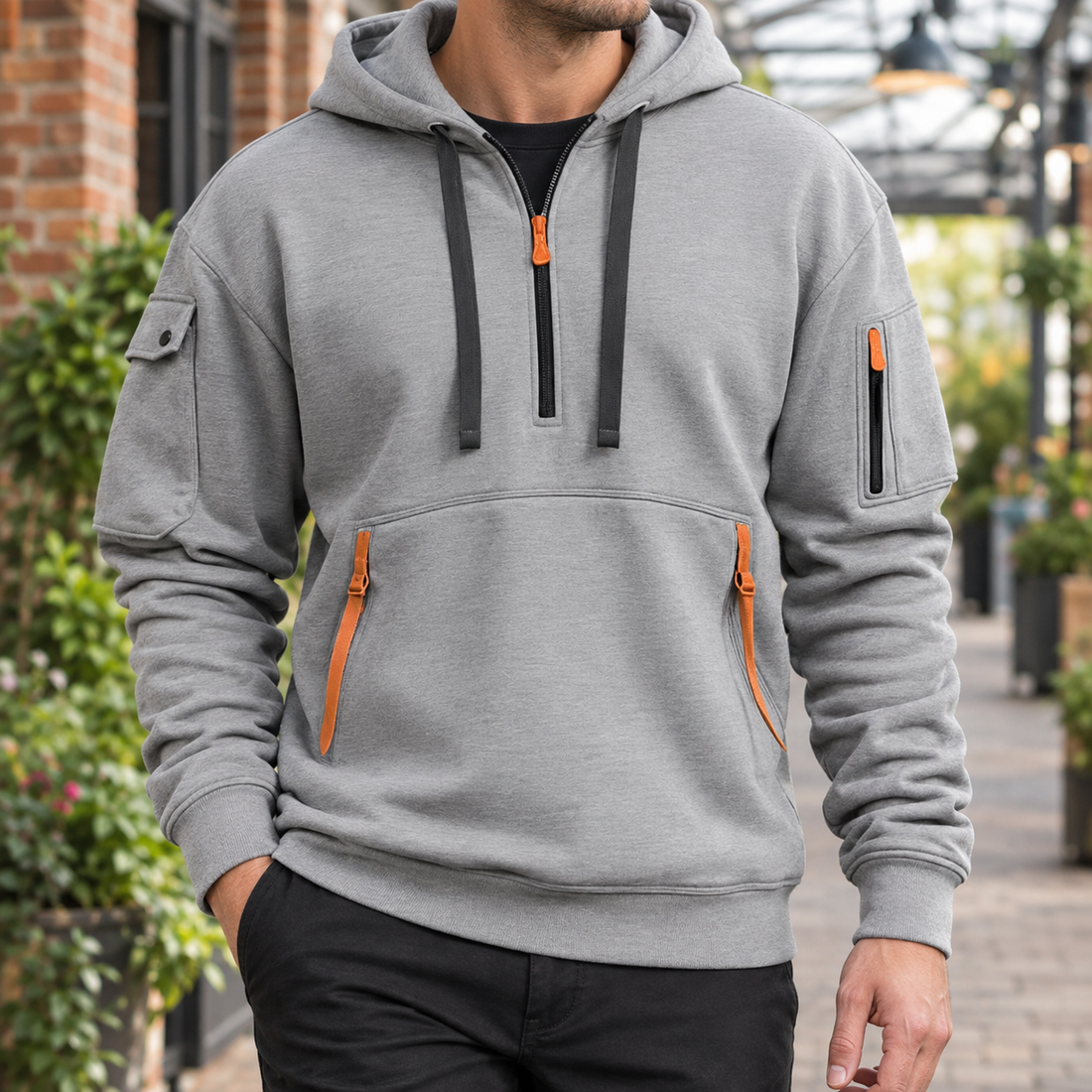 Griffin Half-Zip Hoodie - Light Gray