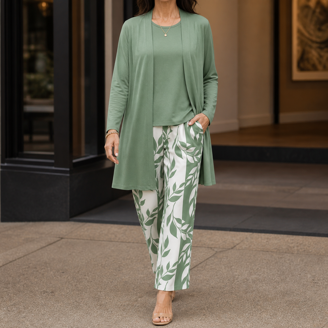 Ingrid-Belle Printed Three-Piece Set - Green
