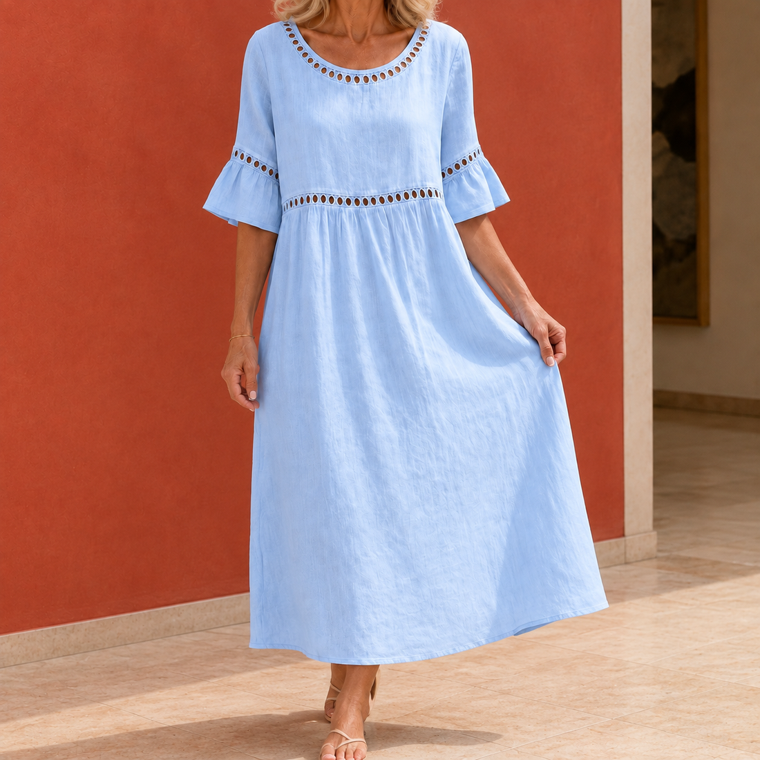 Estella-Rae Eyelet Midi Dress - Sky Blue