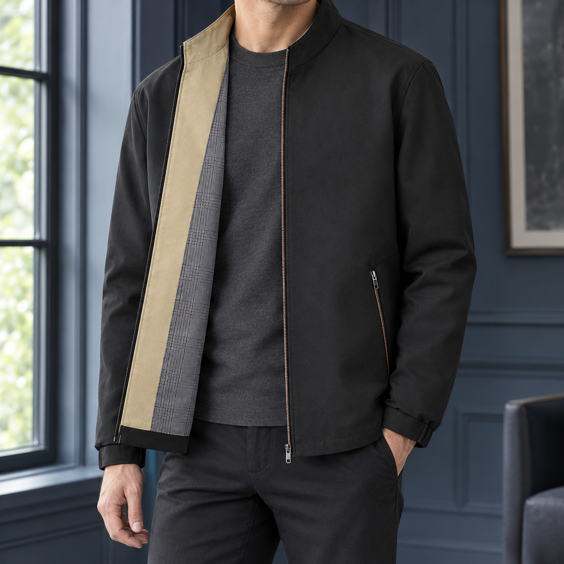 Stephen Stand Collar Jacket - Khaki