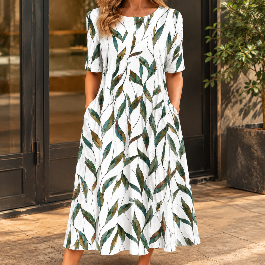 Xenia Botanical Midi Dress - Botanical White