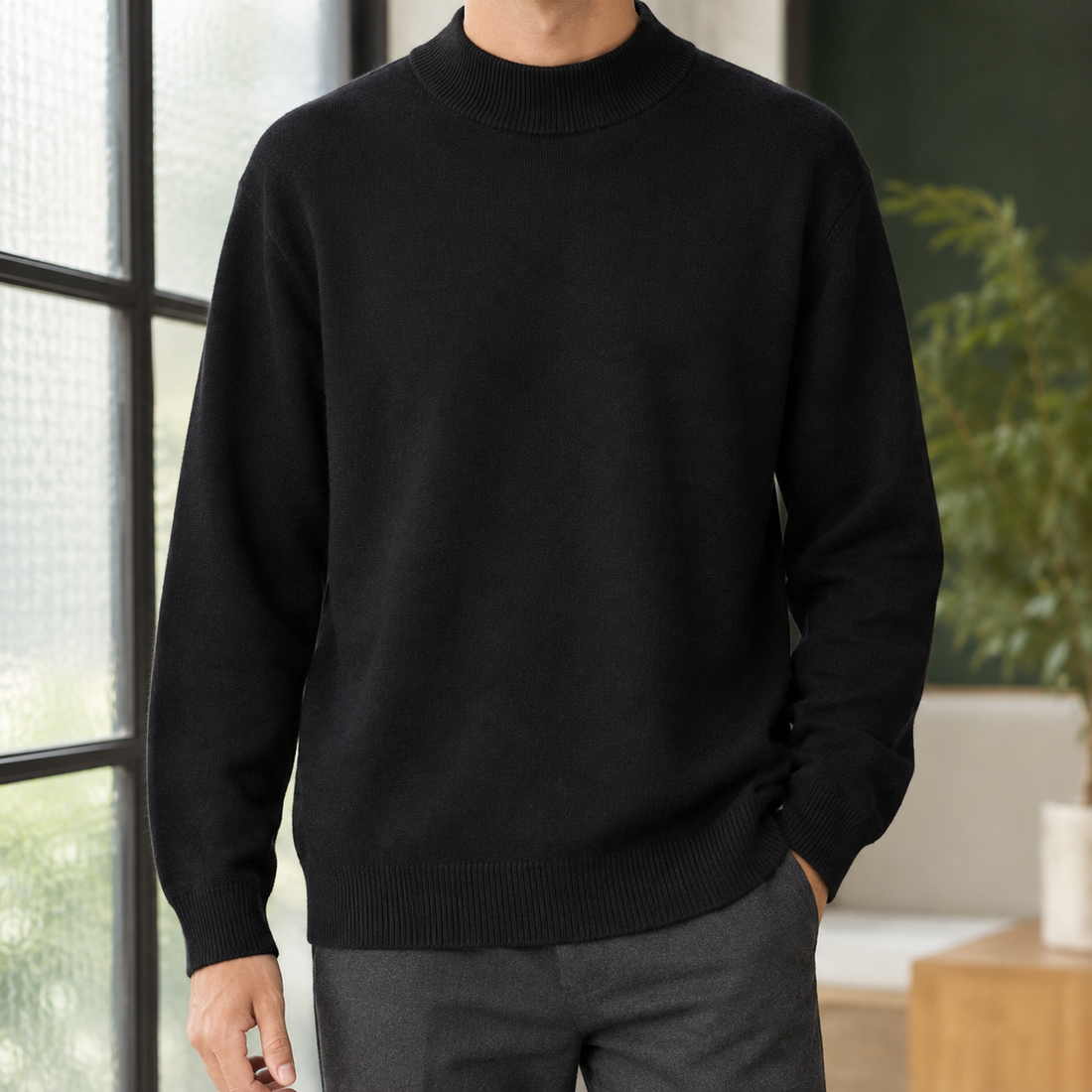 Isidore-Stone Mock Neck Sweater - Black
