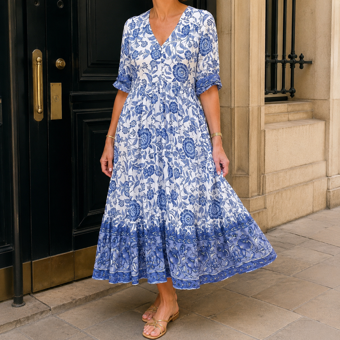 Xenia-Jane Tiered Maxi Dress - Blue