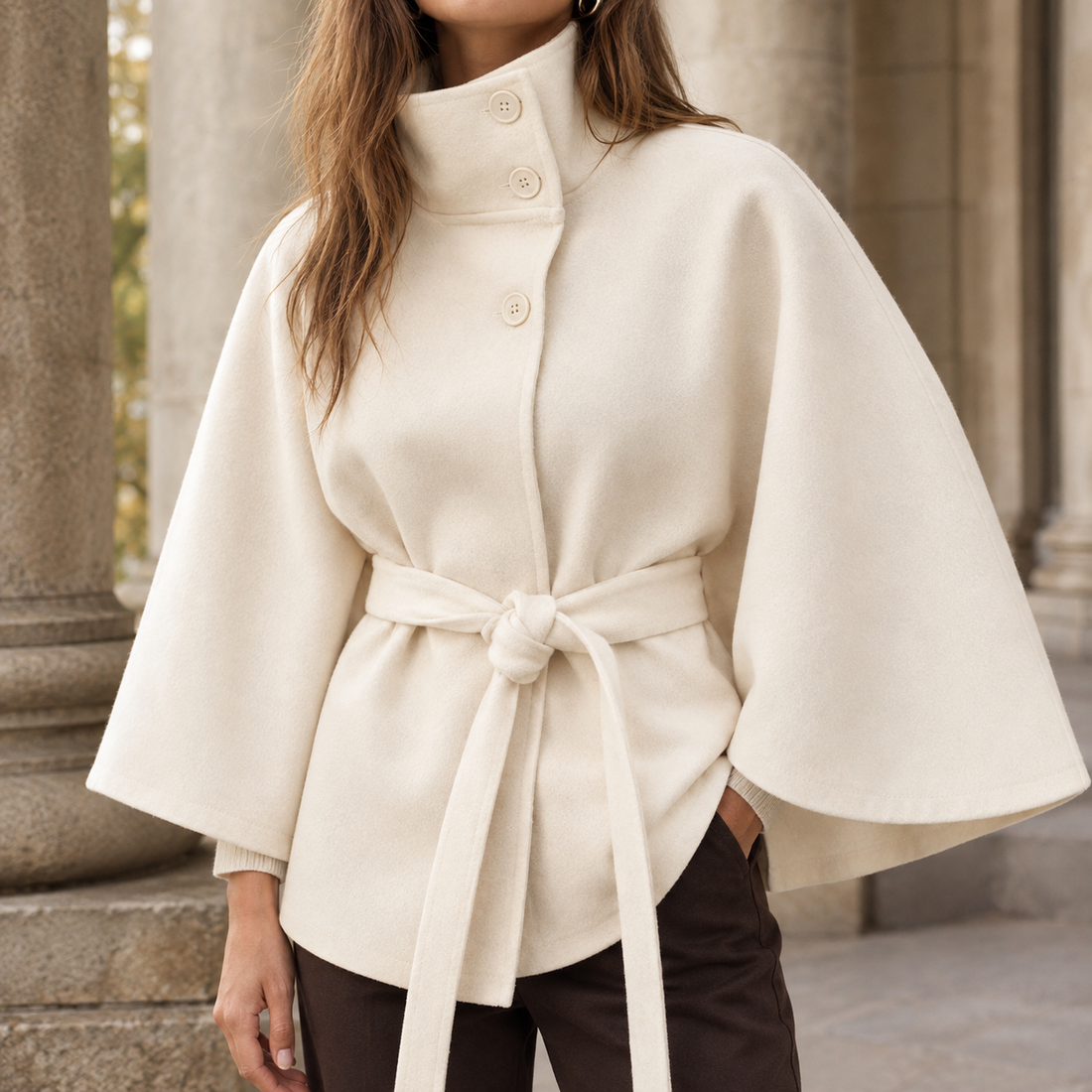 Apolline Belted Cape - White