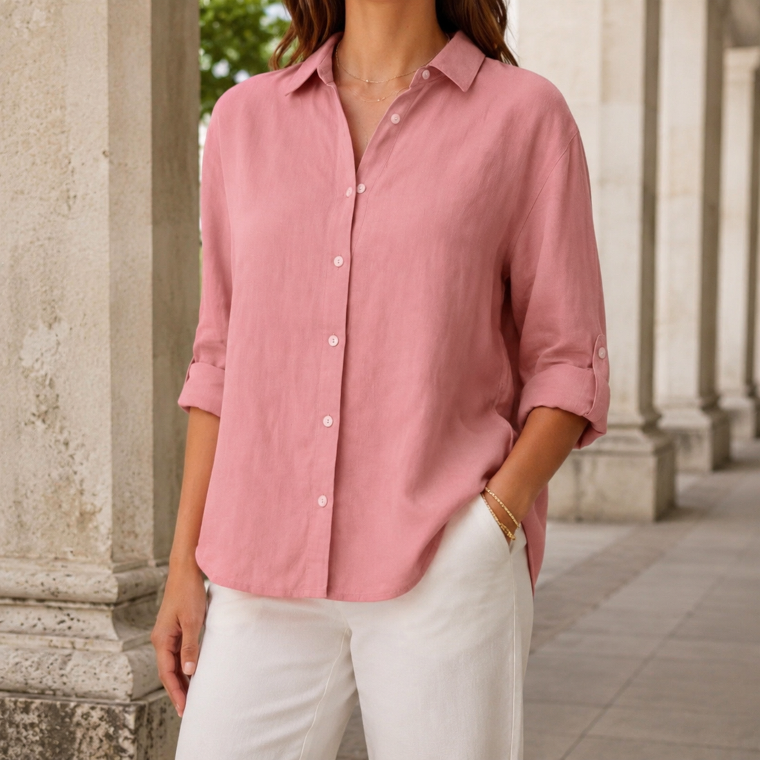 Gabriella Linen Shirt - Pink