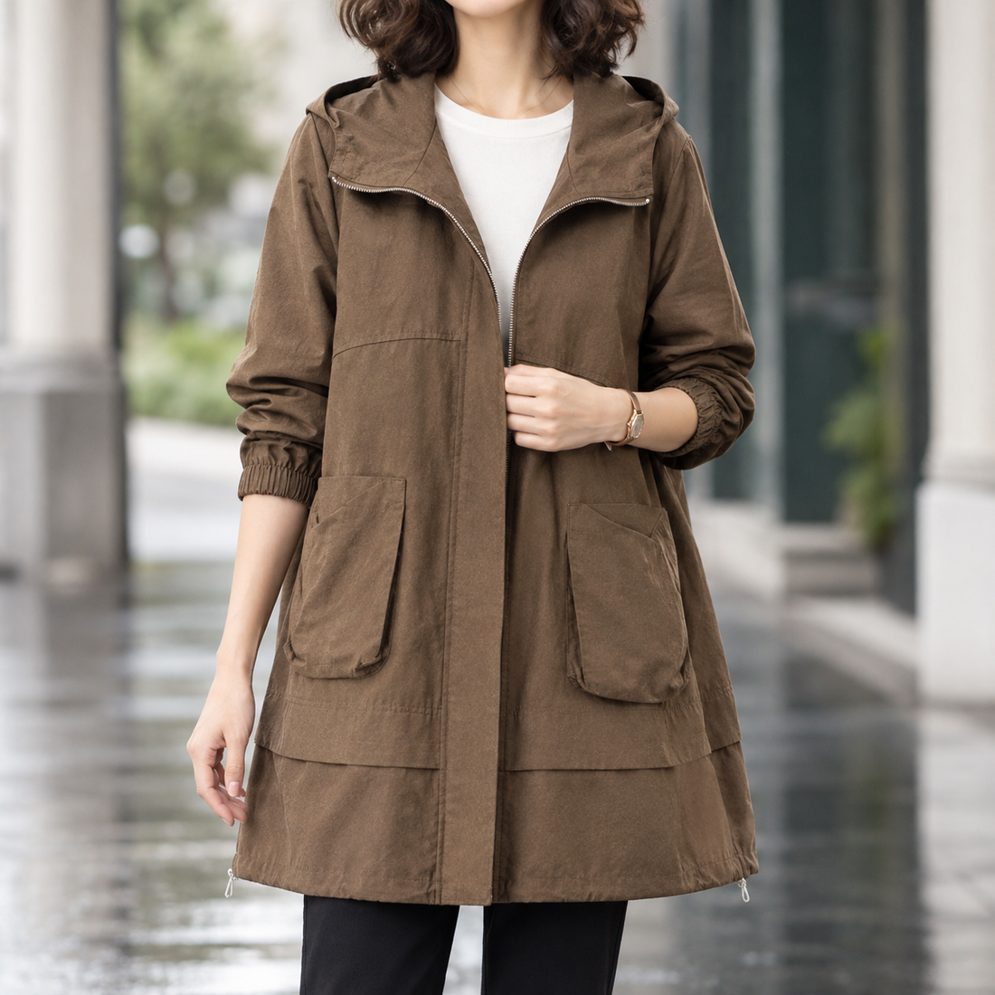 Paloma-Rose Hooded Coat - Coffee