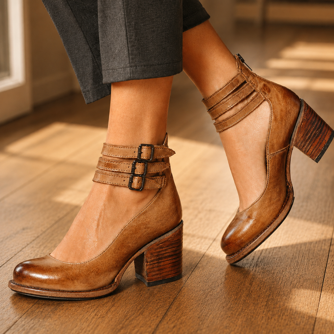 Bertolini Buckled Heels - Light Brown