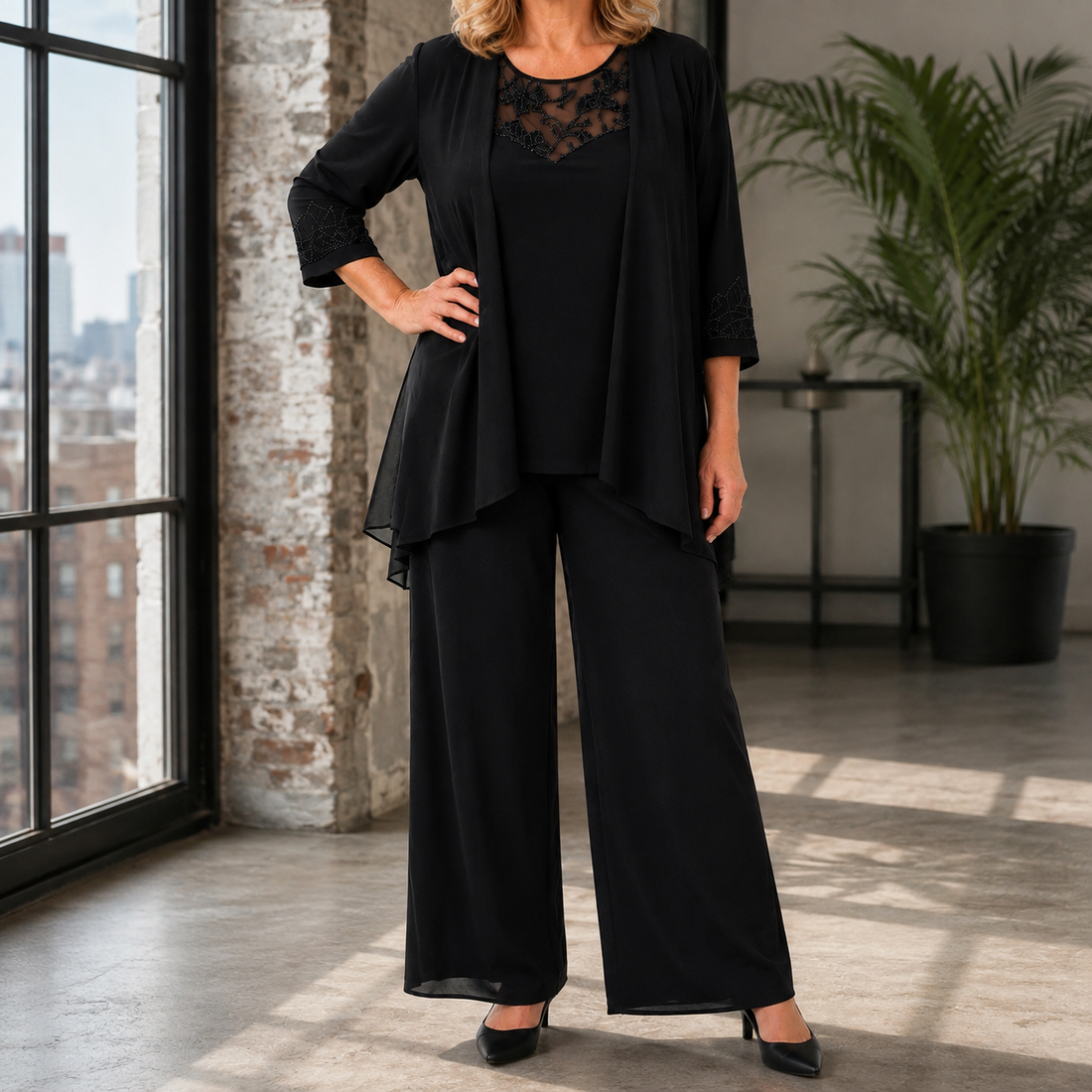 Ottilie-Belle Lace Three-Piece Set - Black