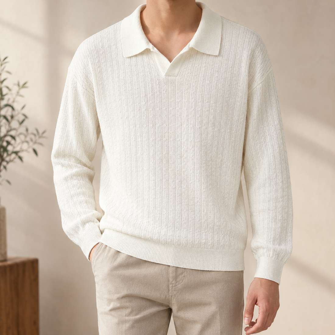 Herbert Ribbed Polo - White