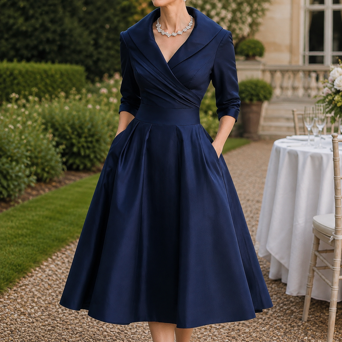 Tatiana Wrap Midi Dress - Navy Blue