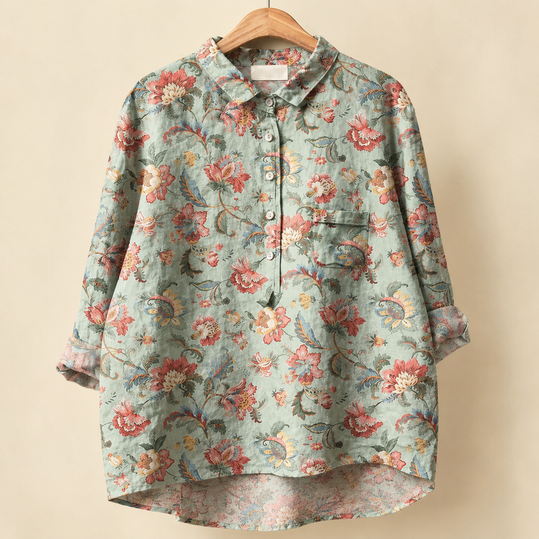 Lucia-Sage Vintage Blouse - Sage Green Floral