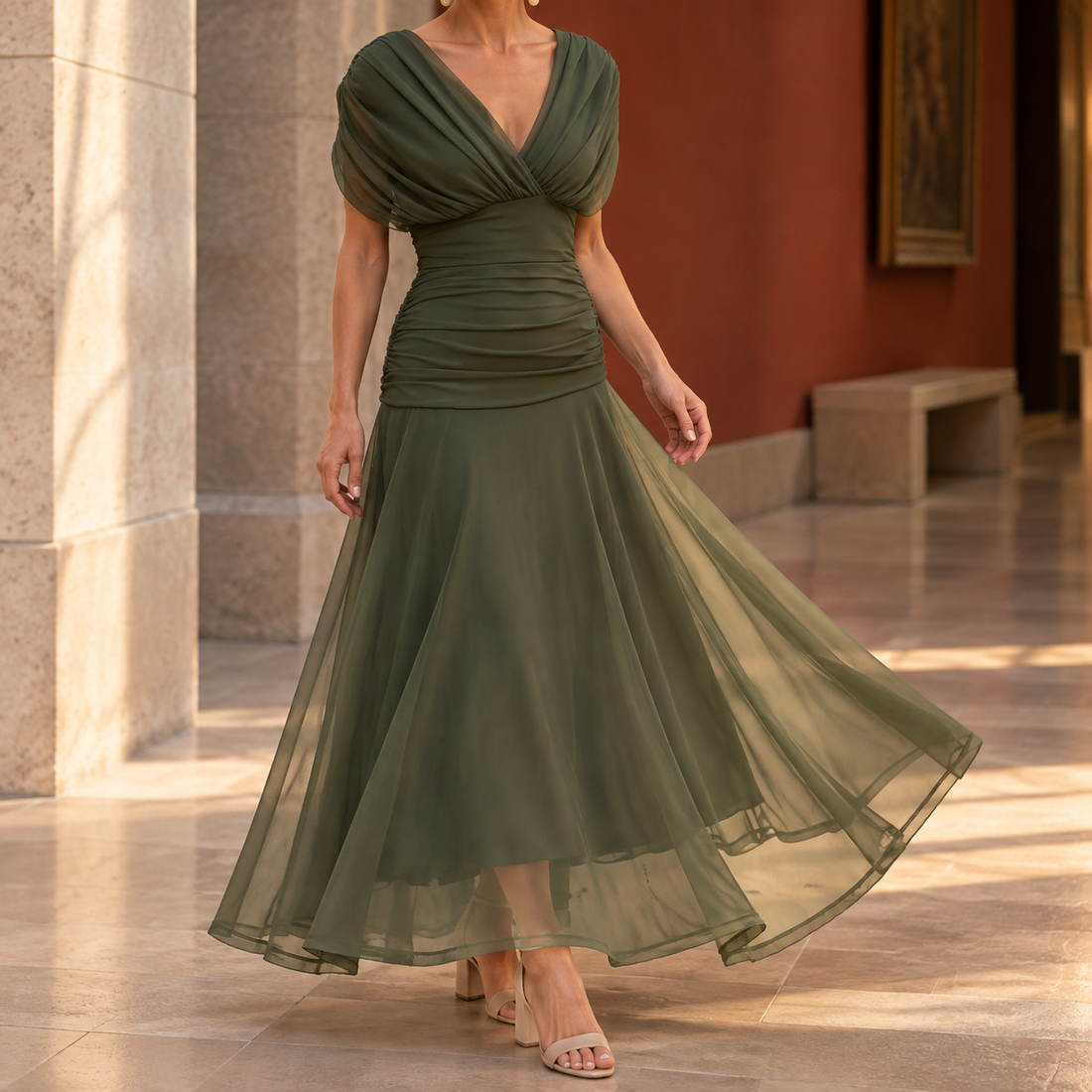 Sylvaine Draped Maxi Dress - Olive Green