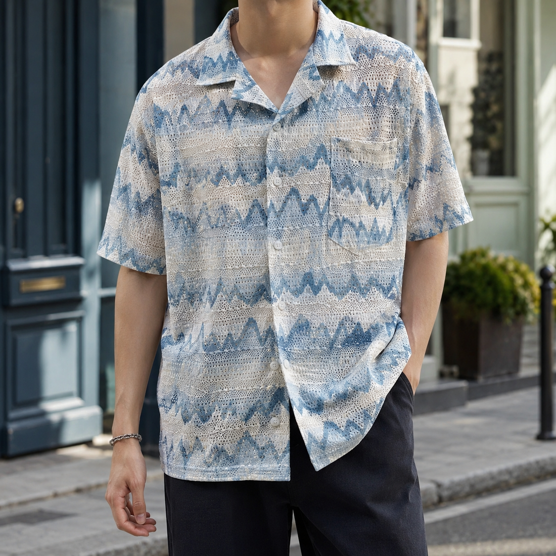 Sander Camp Collar Shirt - Blue