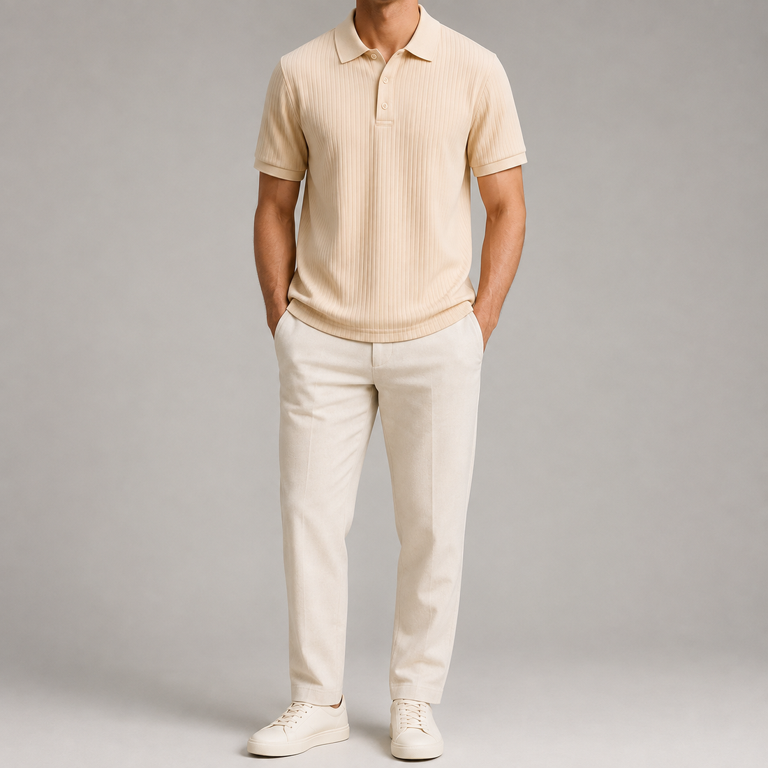 Ignatius Ribbed Polo on model