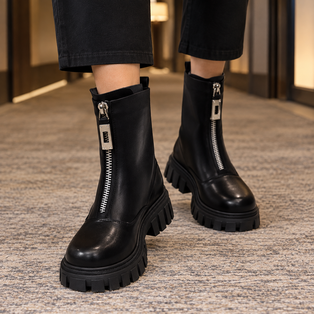 Lucano Zip Ankle Boots - Black