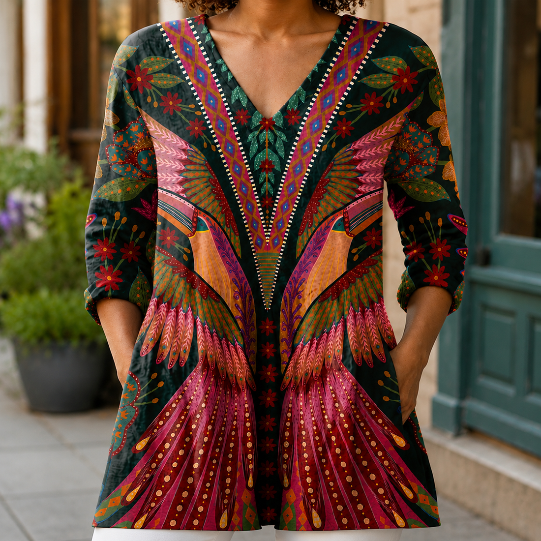 Josephine V-Neck Blouse - Multicolour