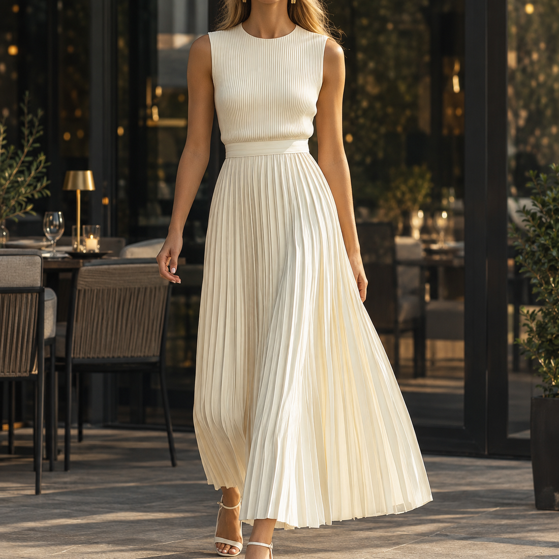 Estelle-Elise Pleated Maxi Dress - Cream