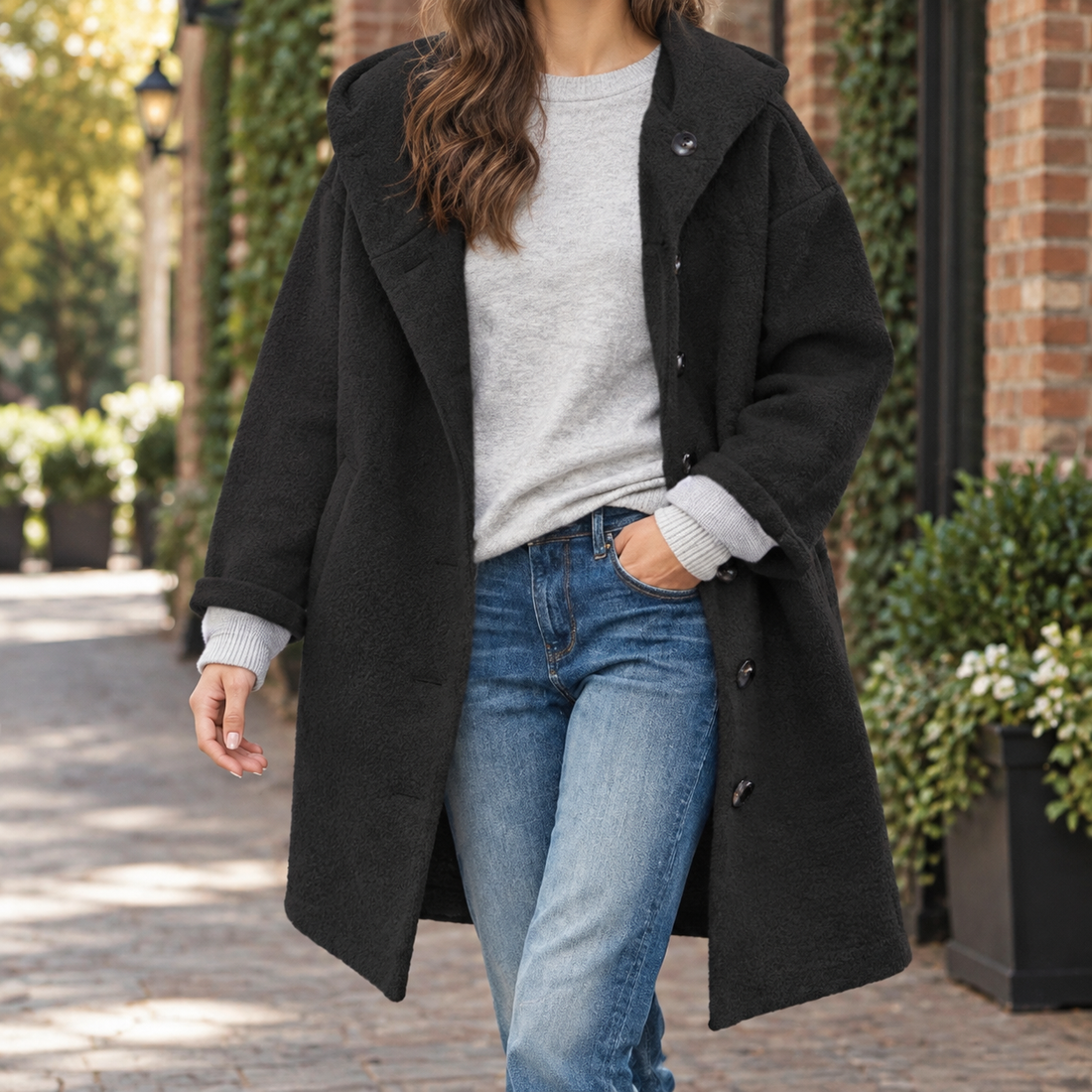 Anouska Hooded Coat - Black