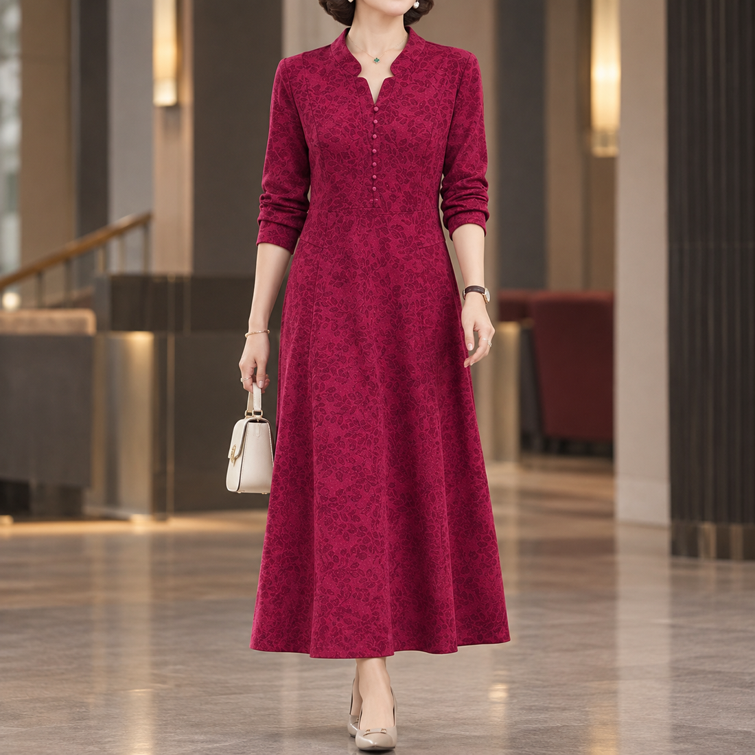 Aline Jacquard Midi Dress - Rose Purple