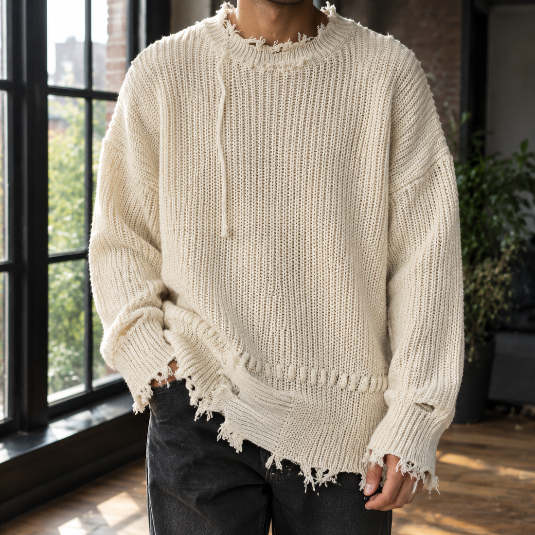 Jonas Distressed Sweater - Apricot