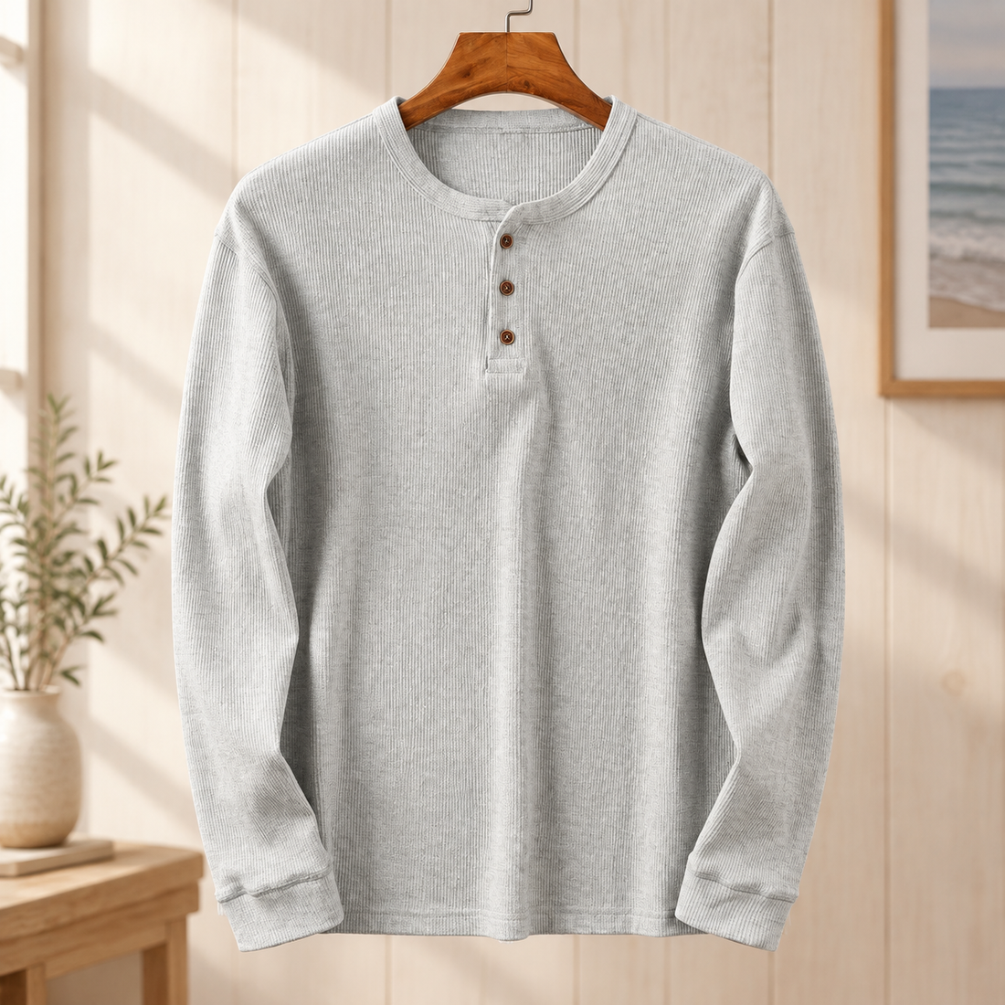Spencer Ribbed Henley - Light Gray